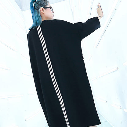 Black Knee Traveling Dress Batwing Sleeve Baggy Dresses Fine O Neck Cotton Dresses
