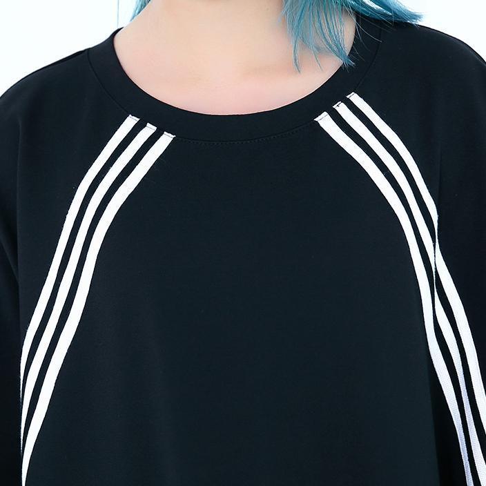 Black Knee Traveling Dress Batwing Sleeve Baggy Dresses Fine O Neck Cotton Dresses