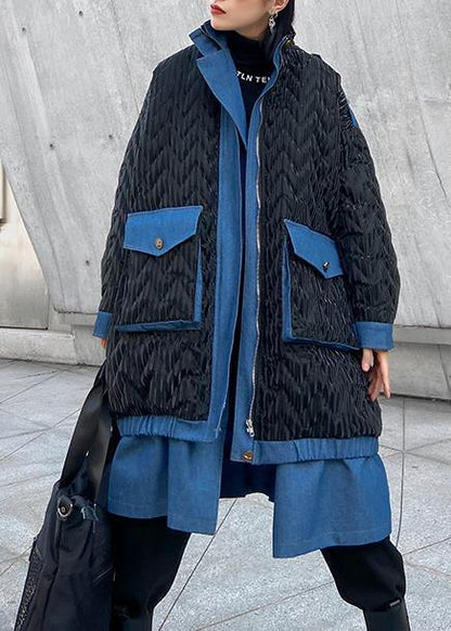 Black Outwear Snow Jackets Lapel Zippered Winter Outwear