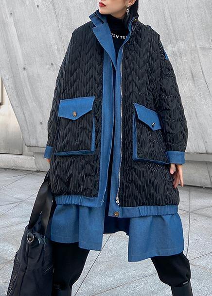 Black Outwear Snow Jackets Lapel Zippered Winter Outwear