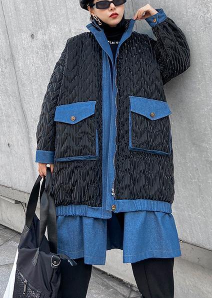 Black Outwear Snow Jackets Lapel Zippered Winter Outwear