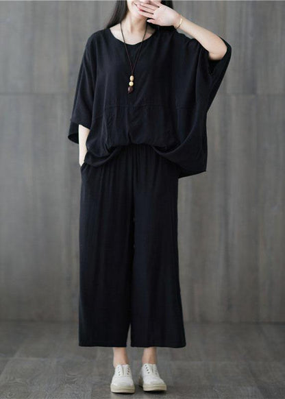 Black Summer New Patchwork Tops and Straight Pants
