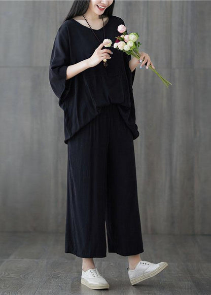 Black Summer New Patchwork Tops and Straight Pants