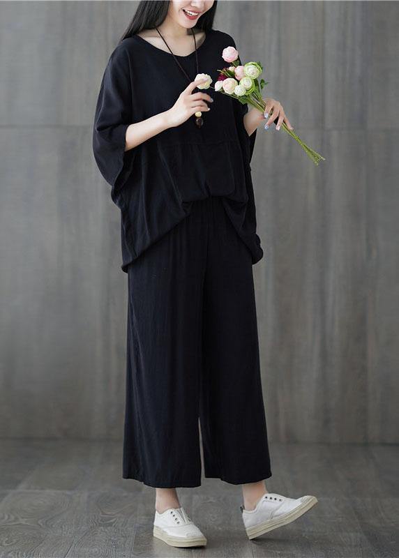 Black Summer New Patchwork Tops and Straight Pants