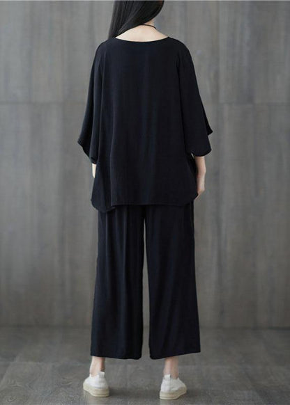 Black Summer New Patchwork Tops and Straight Pants