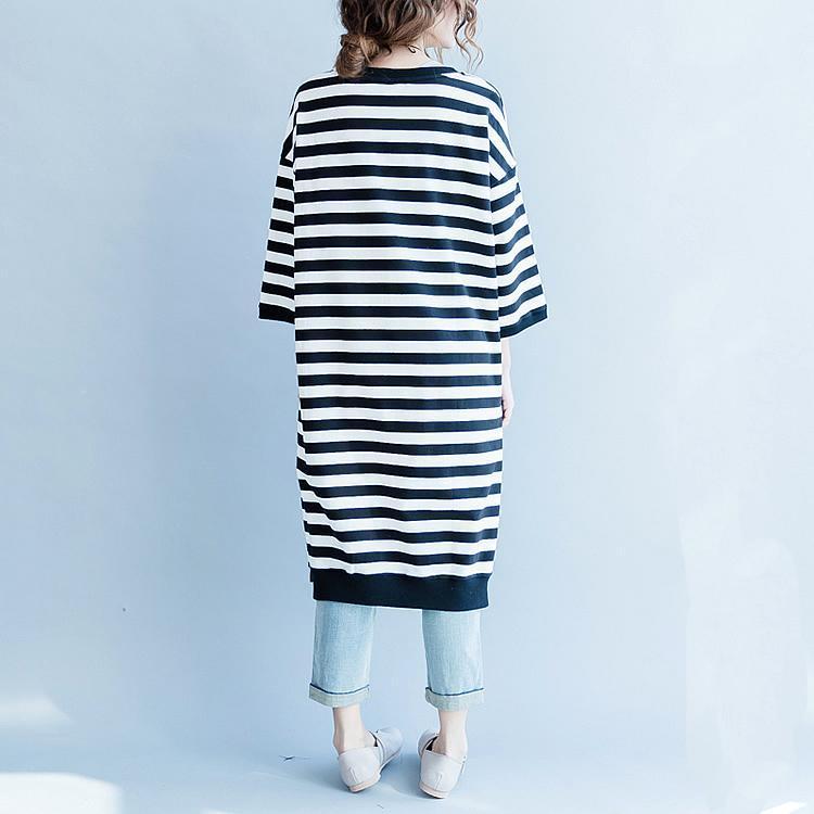 Black White Striped Cotton Dresses Cotton Clothing Dress Side Open Striped Clothing Dress