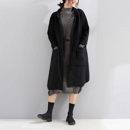 Black Wool Coat Trench Coat Fall Square Collar Tie Waist