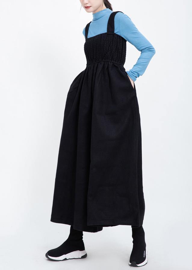 Black Cinched Wool Blended Pants Loose Jumpsuit Pants