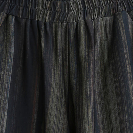 women blackish green striped cotton blended tops casual baggy pants casual long sleeve o neck asymmetric brief two pieces