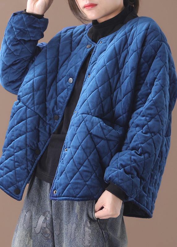 Blue Parka Jackets & Coats O Neck Thick Winter Outwear