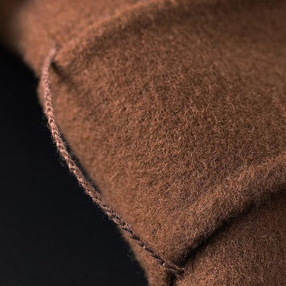 Brown Woolen Overcoat Oversized Stand Collar Winter Coat Tie Waist Jackets