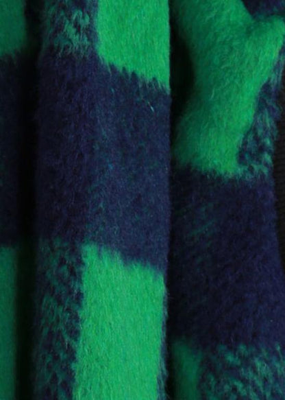 Jackets & Coats Green Plaid Batwing Sleeve Patchwork Wool Overcoat