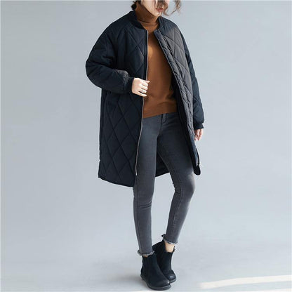 Down Coats Black Stand Collar Zippered Overcoat