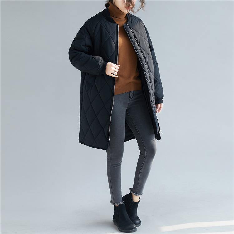 Down Coats Black Stand Collar Zippered Overcoat