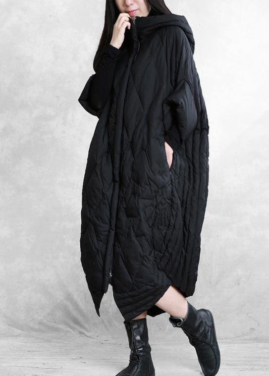 Down Jacket Overcoat Black Hooded Zippered Goose Down Coat