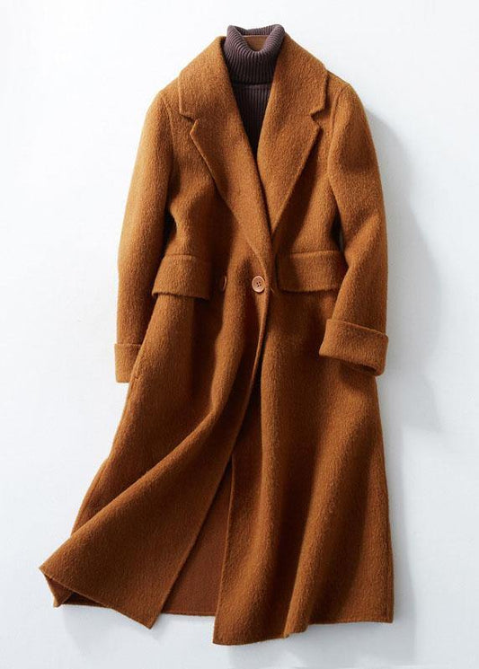 Long Coats Pockets Coats Brown Notched Wool Coat