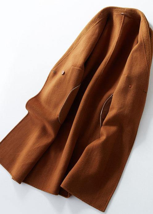 Long Coats Pockets Coats Brown Notched Wool Coat