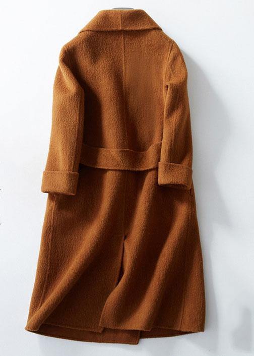 Long Coats Pockets Coats Brown Notched Wool Coat