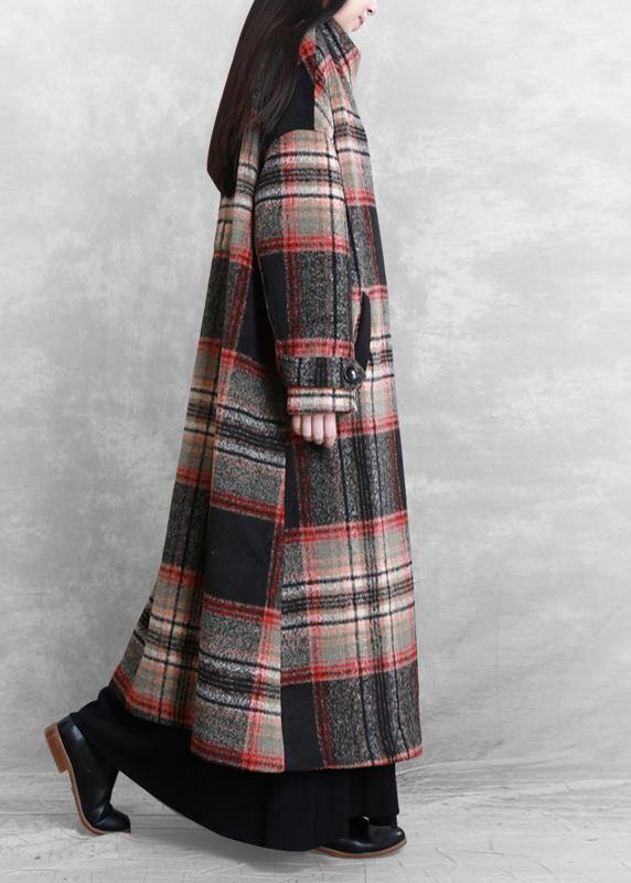 Long Jackets Coats Black Plaid Tie Waist Asymmetric Woolen Coat