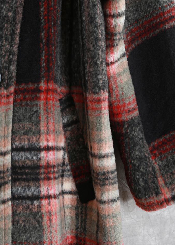 Long Jackets Coats Black Plaid Tie Waist Asymmetric Woolen Coat
