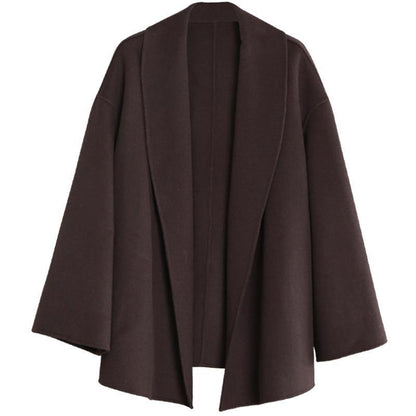 Mid-length Coats Winter Woolen Outwear Brown Tie Waist Trumpet Sleeves Overcoat