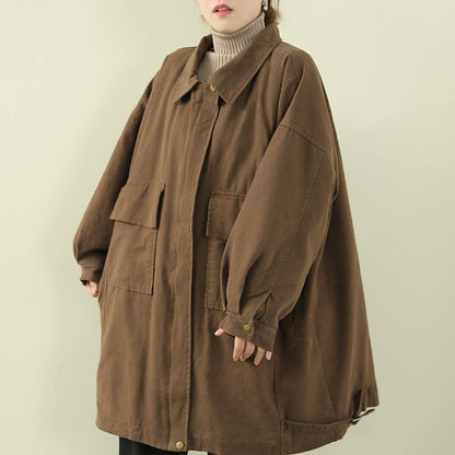 Warm Winter Coat Black Lapel Zippered Coat