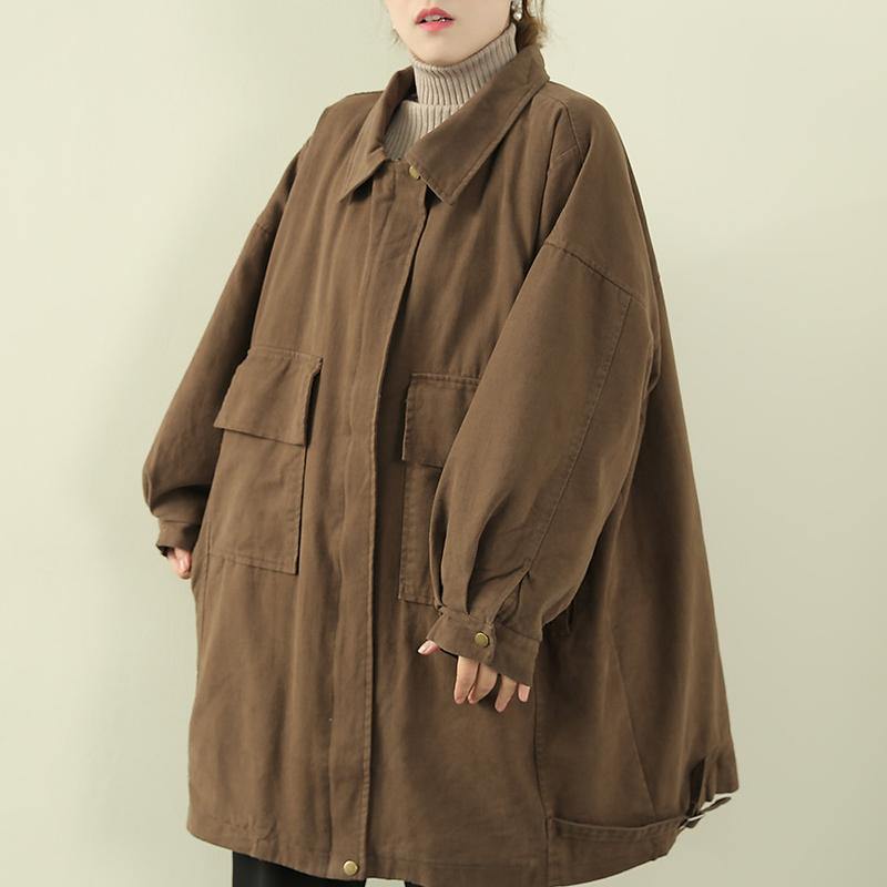 Warm Winter Coat Black Lapel Zippered Coat