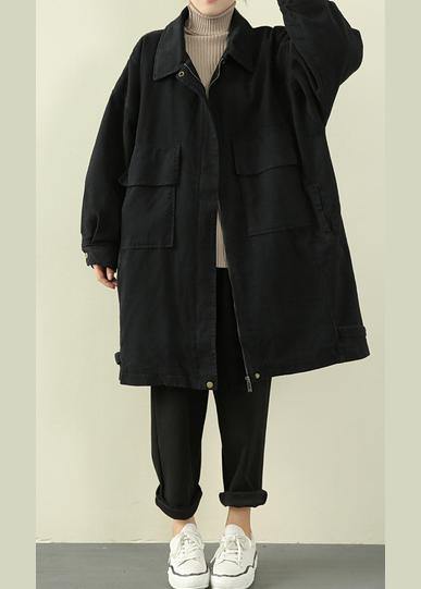 Warm Winter Coat Black Lapel Zippered Coat