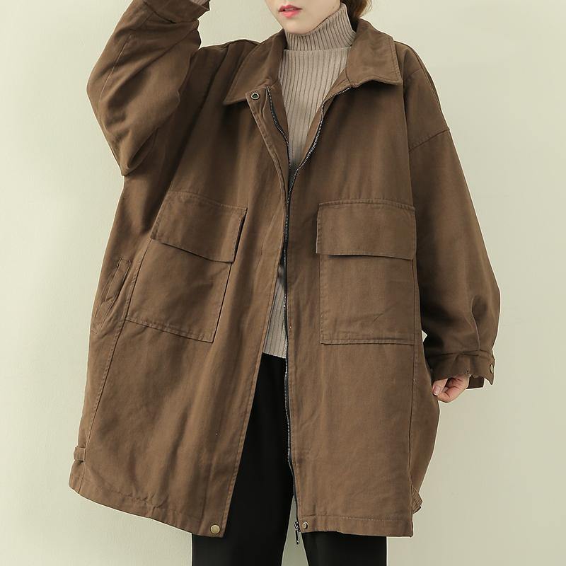 Warm Winter Coat Black Lapel Zippered Coat
