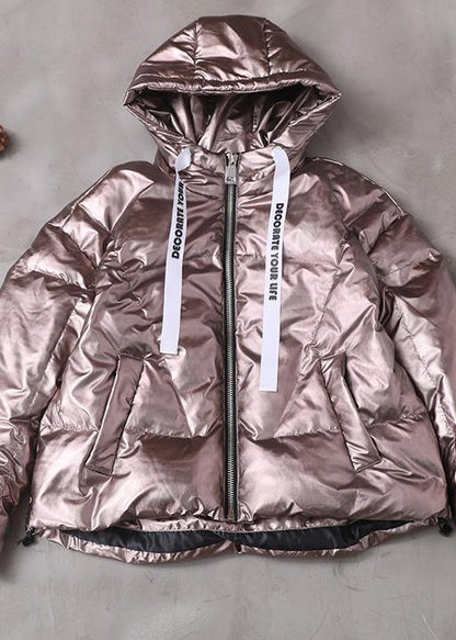 Chocolate Goose Down Coat Winter Hooded Zippered Overcoat