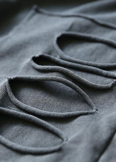 Cotton Gray Asymmetric Tops and Big Pockets Sport Pants Two Pieces