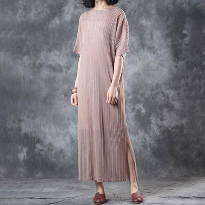 Cotton Tops Loose Fitting Lacing Knitting Dress Beige Two Pieces With Suspenders
