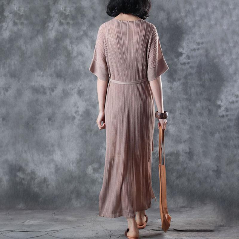 Cotton Tops Loose Fitting Lacing Knitting Dress Beige Two Pieces With Suspenders