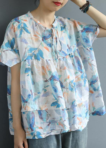 Cotton Tunic Top Boutique Printed Summer Lacing Breathable T-shirt