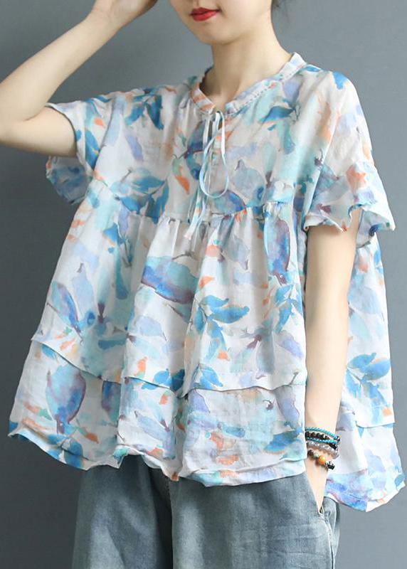 Cotton Tunic Top Boutique Printed Summer Lacing Breathable T-shirt