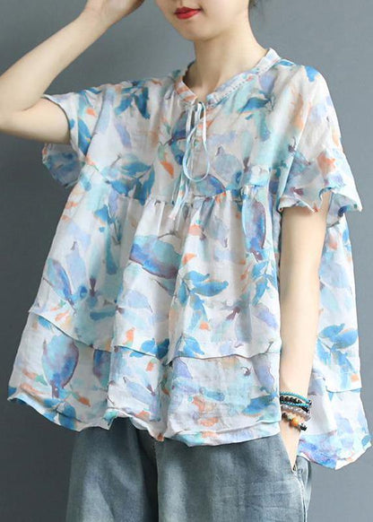 Cotton Tunic Top Boutique Printed Summer Lacing Breathable T-shirt