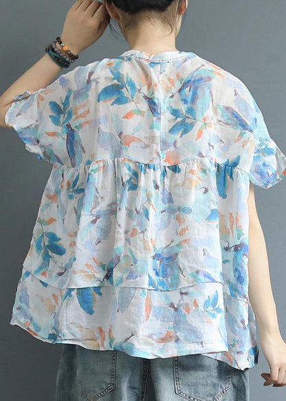 Cotton Tunic Top Boutique Printed Summer Lacing Breathable T-shirt