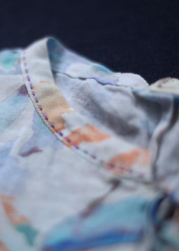 Cotton Tunic Top Boutique Printed Summer Lacing Breathable T-shirt