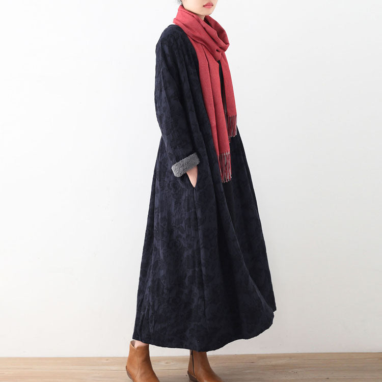 Dark Blue Cotton Jackets Winter Coat Fine Long Jackets