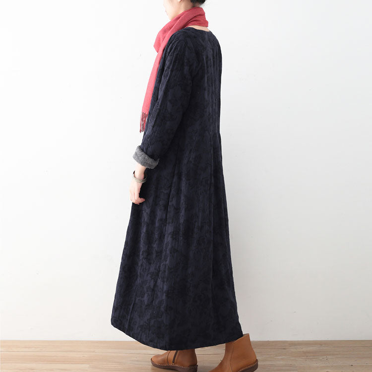 Dark Blue Cotton Jackets Winter Coat Fine Long Jackets