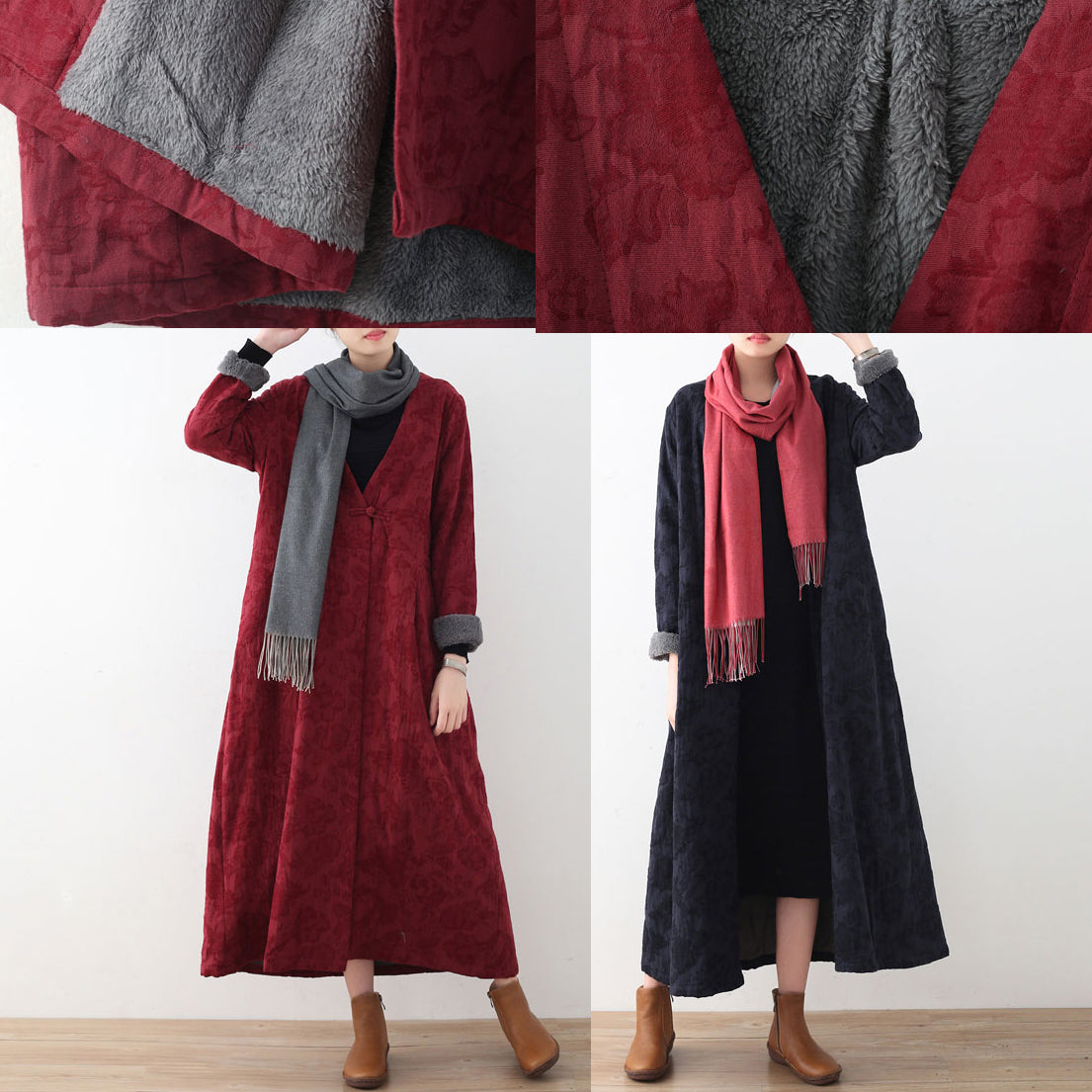 Dark Blue Cotton Jackets Winter Coat Fine Long Jackets