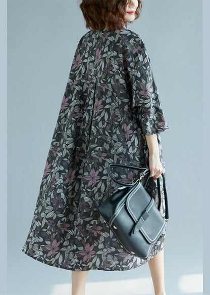 Cotton Linen Shirt Dresses Loose Fitting Fine Three Quarter Sleeve Baggy Dresses Turn-down Collar Cotton Shirt Dress