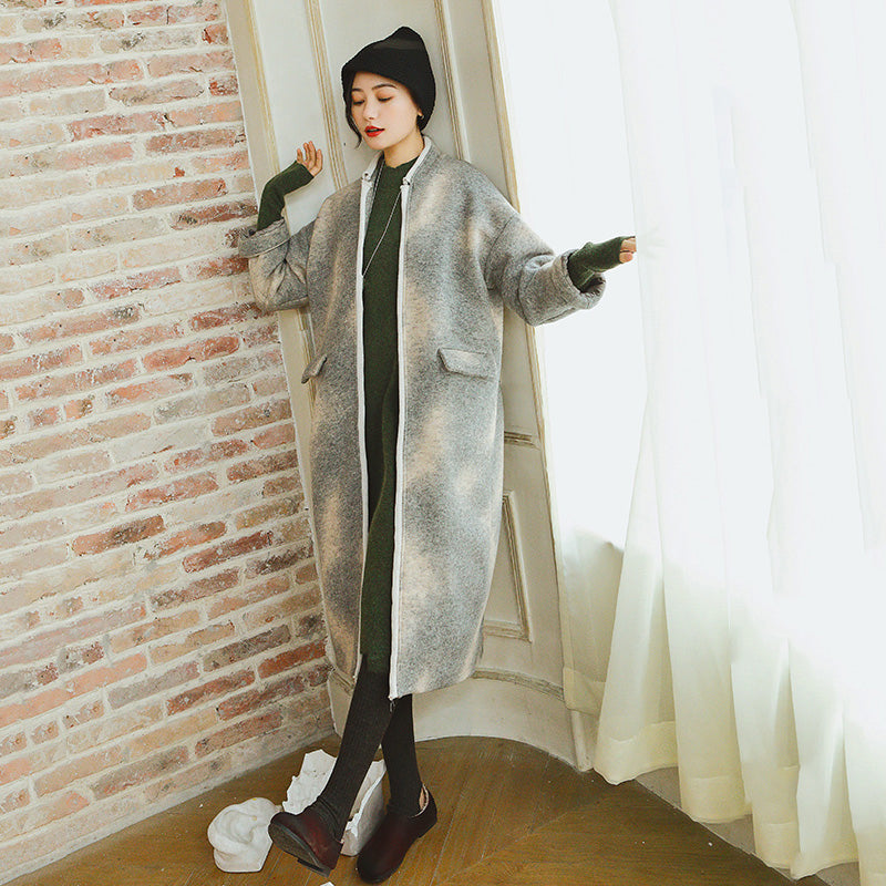 Gray Coats Patchwork Wool Coat Long Sleeve Coat