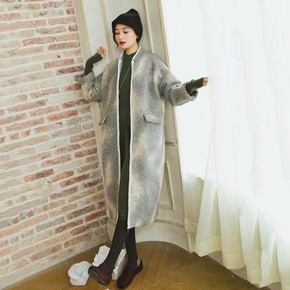 Gray Coats Patchwork Wool Coat Long Sleeve Coat