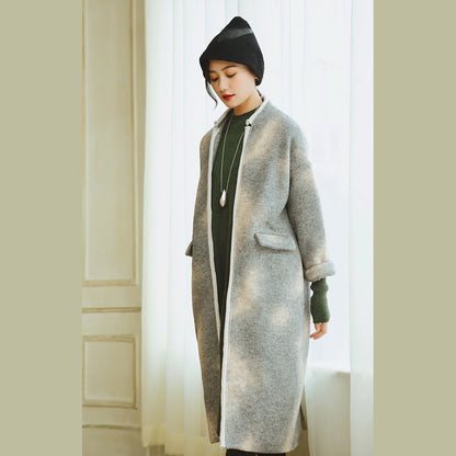 Gray Coats Patchwork Wool Coat Long Sleeve Coat