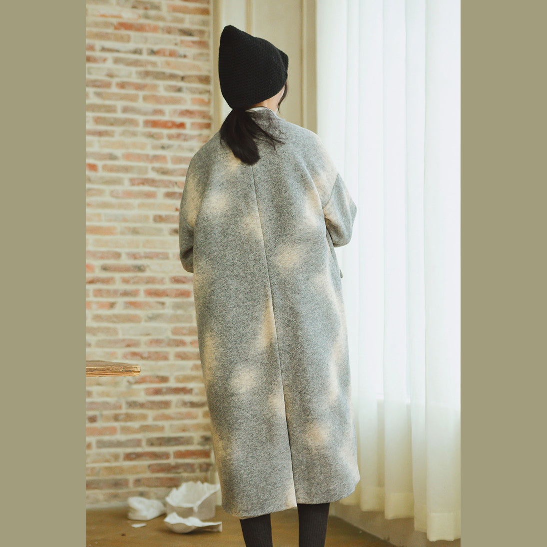 Gray Coats Patchwork Wool Coat Long Sleeve Coat