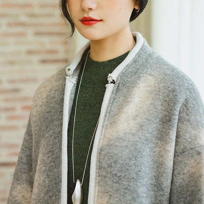 Gray Coats Patchwork Wool Coat Long Sleeve Coat
