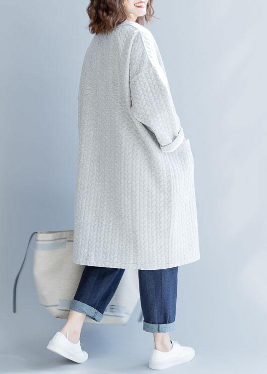 Gray Winter Parkas Clothing V Neck Pockets Overcoat