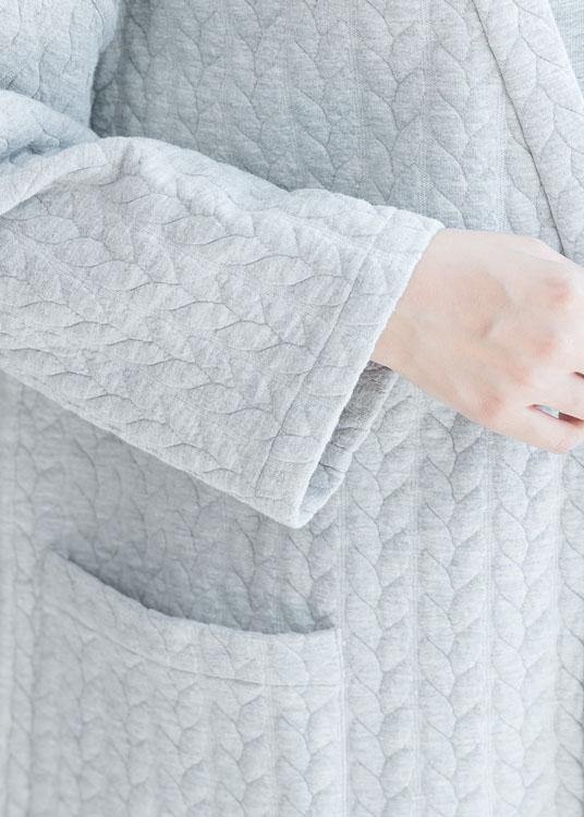 Gray Winter Parkas Clothing V Neck Pockets Overcoat