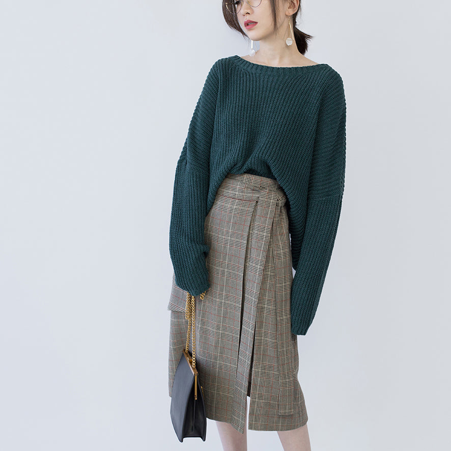Green Knit Tops Oversized O Neck Baggy Knitted Tops Batwing Sleeve Winter Sweaters